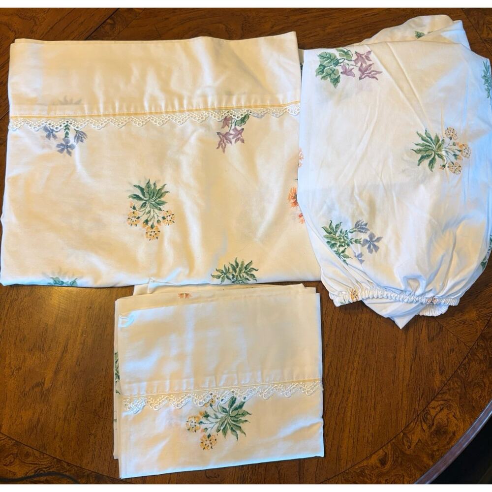 Martha Stewart 3pc FLORAL Xtra Deep Twin Sheet Set /Vintage 1- Case